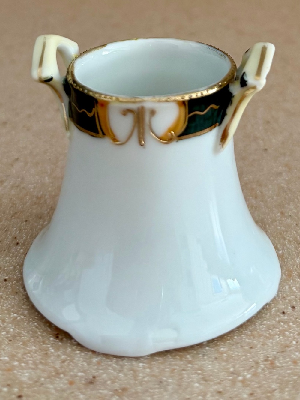 Antique Porcelain Toothpick Holder Black White Gold Bell Shape Nippon Japan